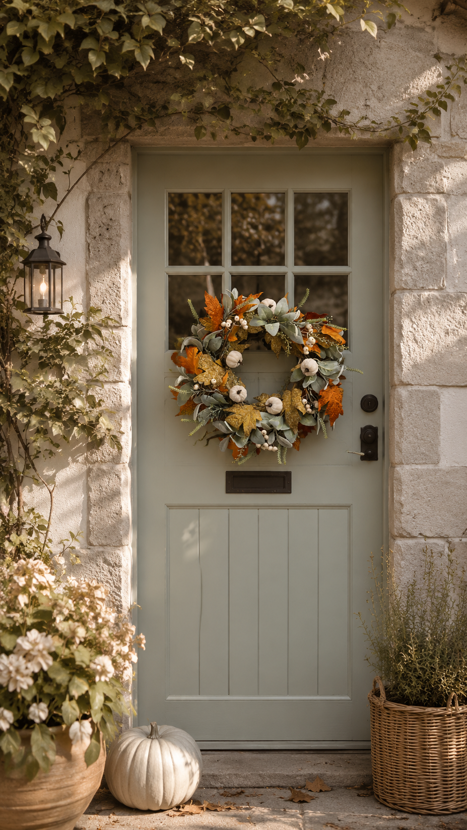 45cm Pumpkin Wreath Green/Orange