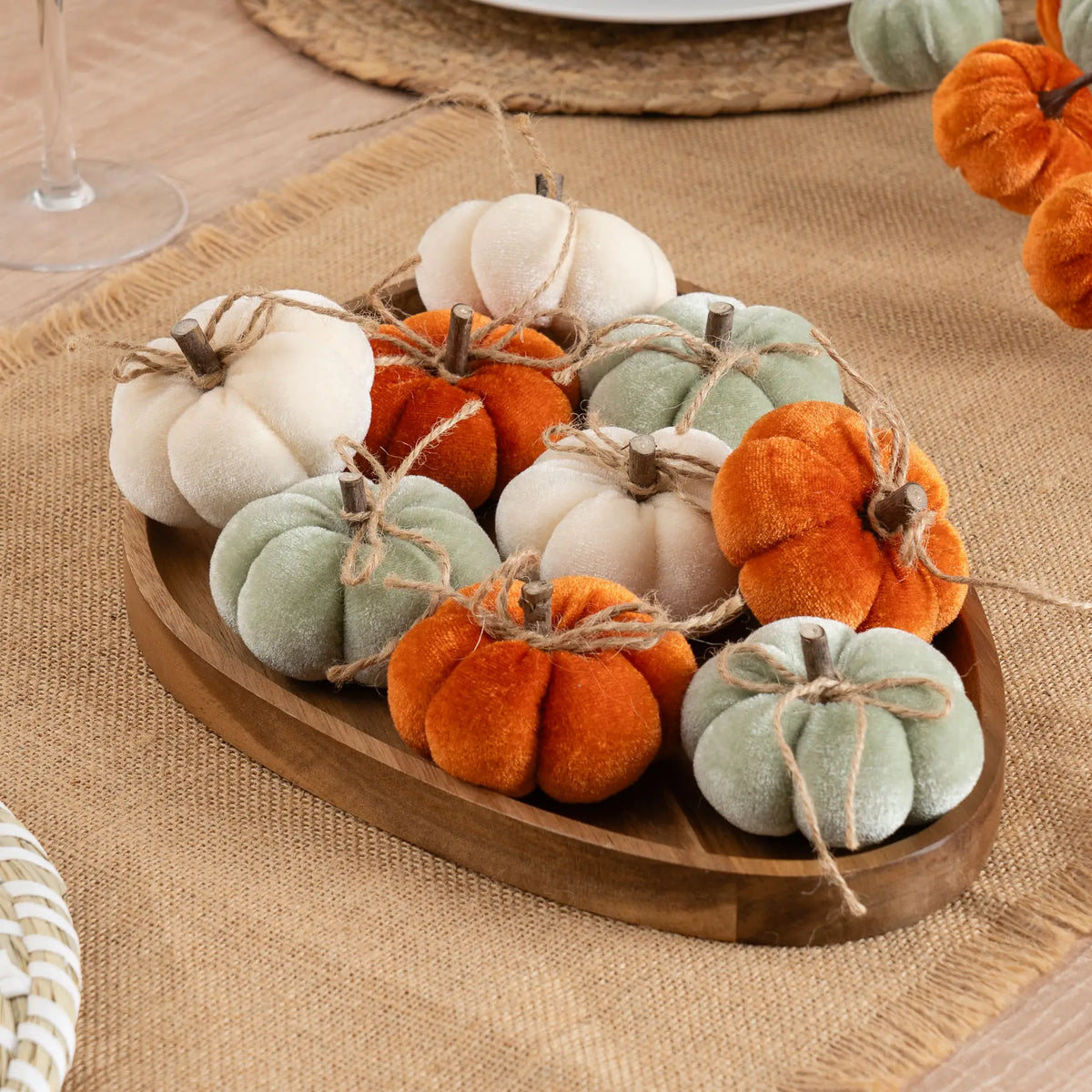 Set of 9 Decorative Pumpkins - Orange-Mint-Cream