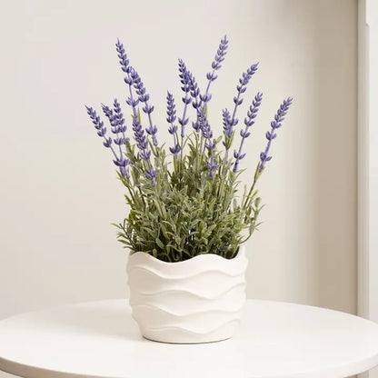 33cm Lavender in Wavy Cement Pot