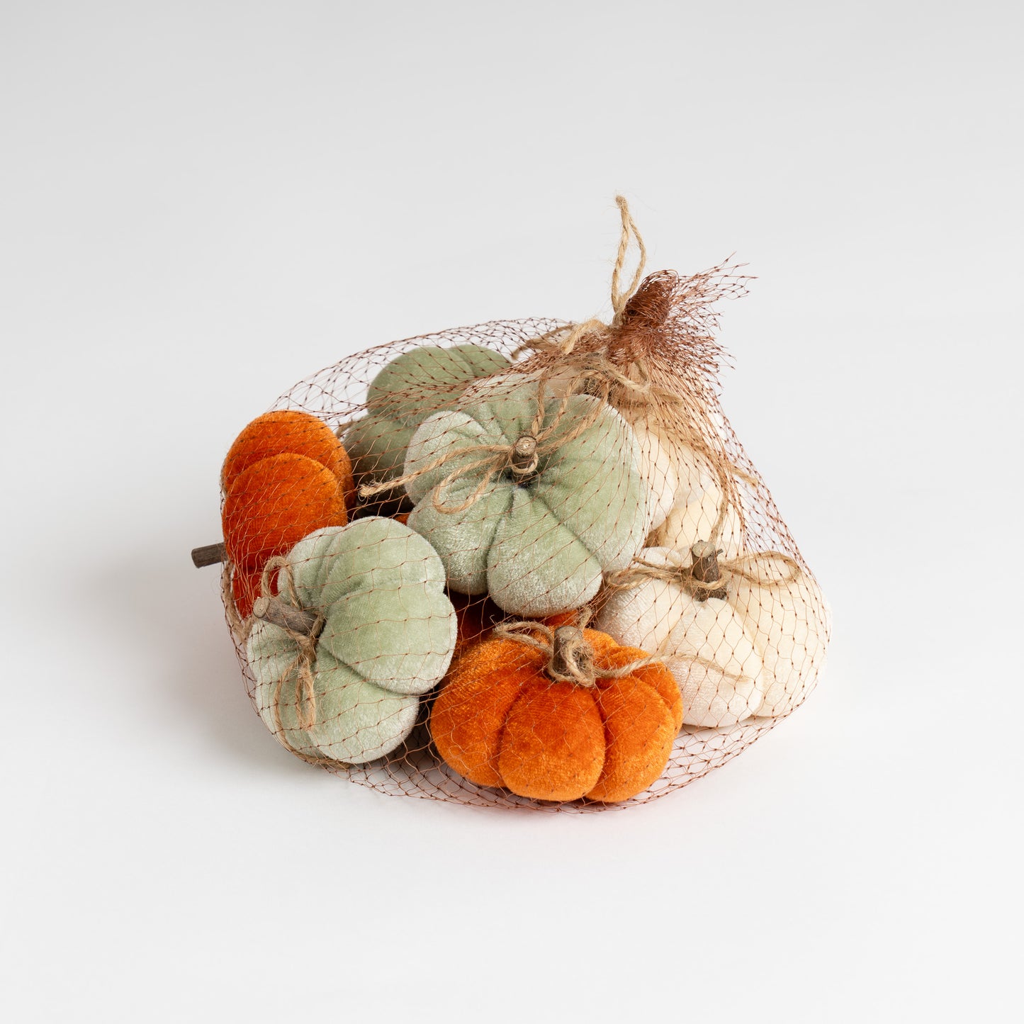 Set of 9 Decorative Pumpkins - Orange-Mint-Cream