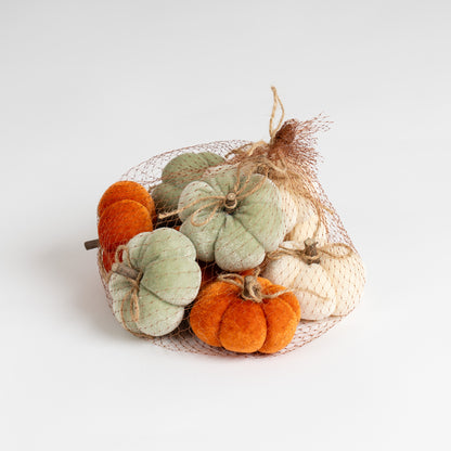 Set of 9 Decorative Pumpkins - Orange-Mint-Cream