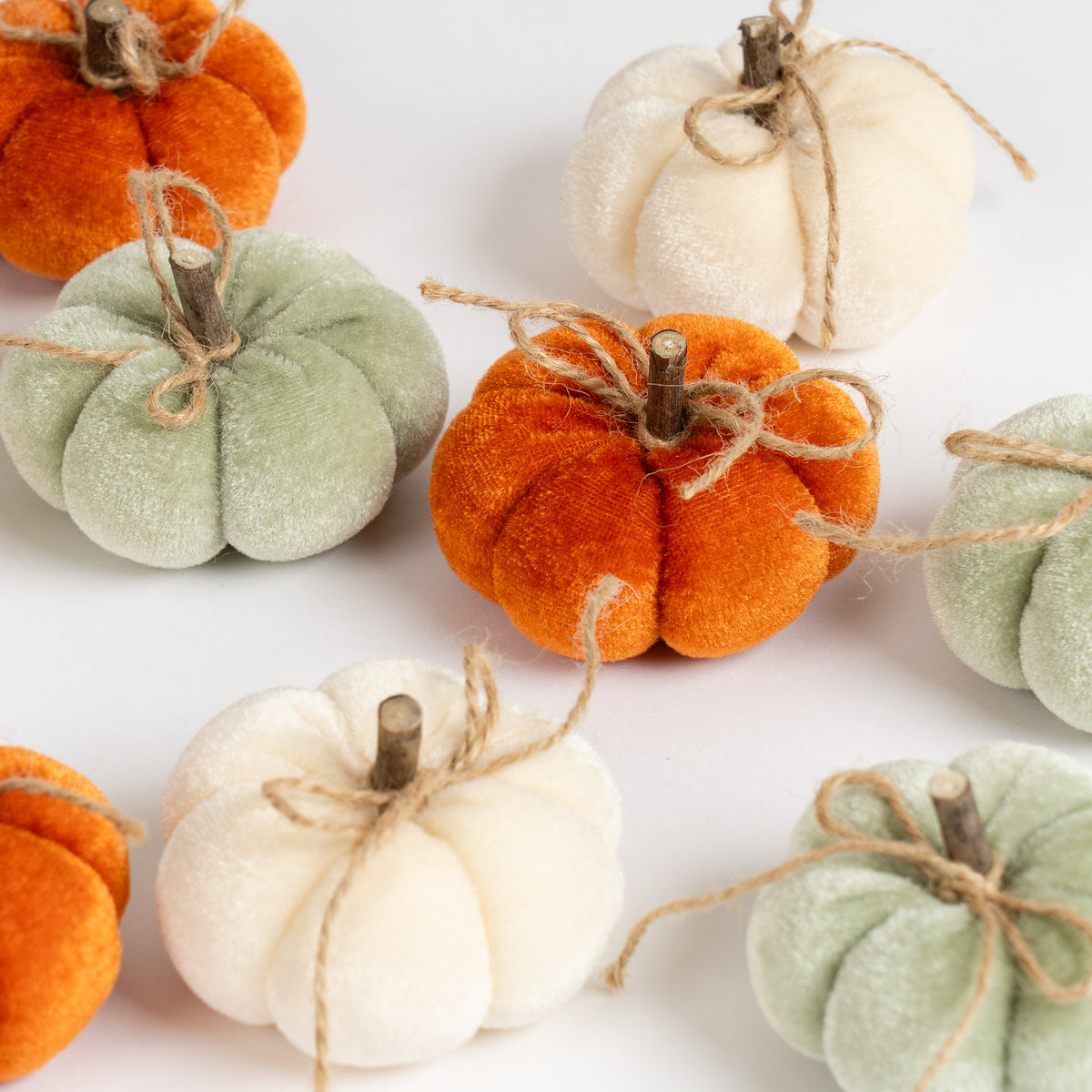 Set of 9 Decorative Pumpkins - Orange-Mint-Cream