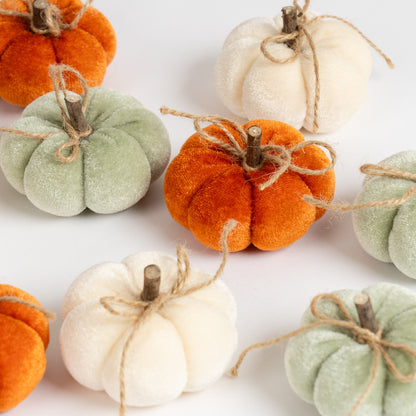 Set of 9 Decorative Pumpkins - Orange-Mint-Cream