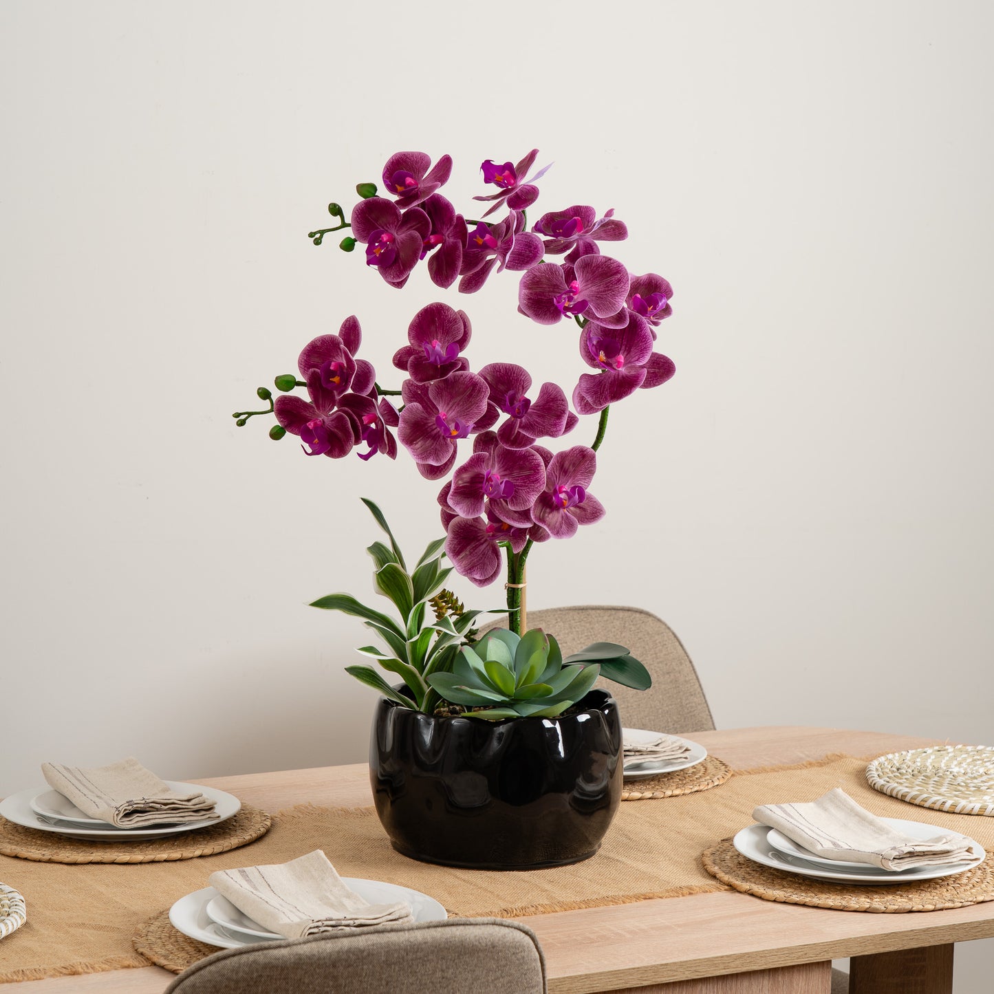 60cm Pink Orchid in Black Ceramic Pot