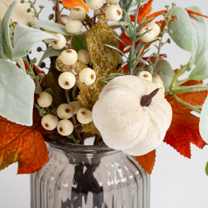 33cm Green/Orange Pumpkin Arrangement in Glass Vase