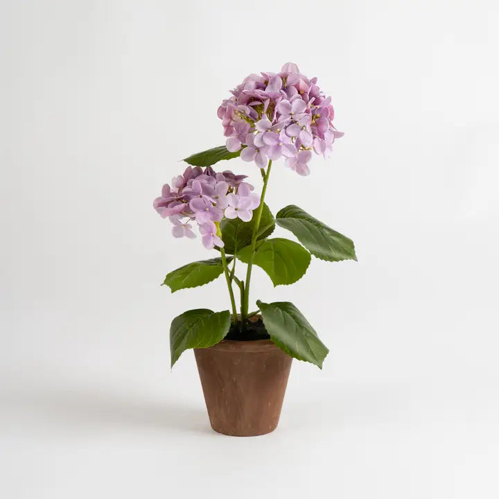 40cm Real Touch Lilac Hydrangea in Rustic Pot