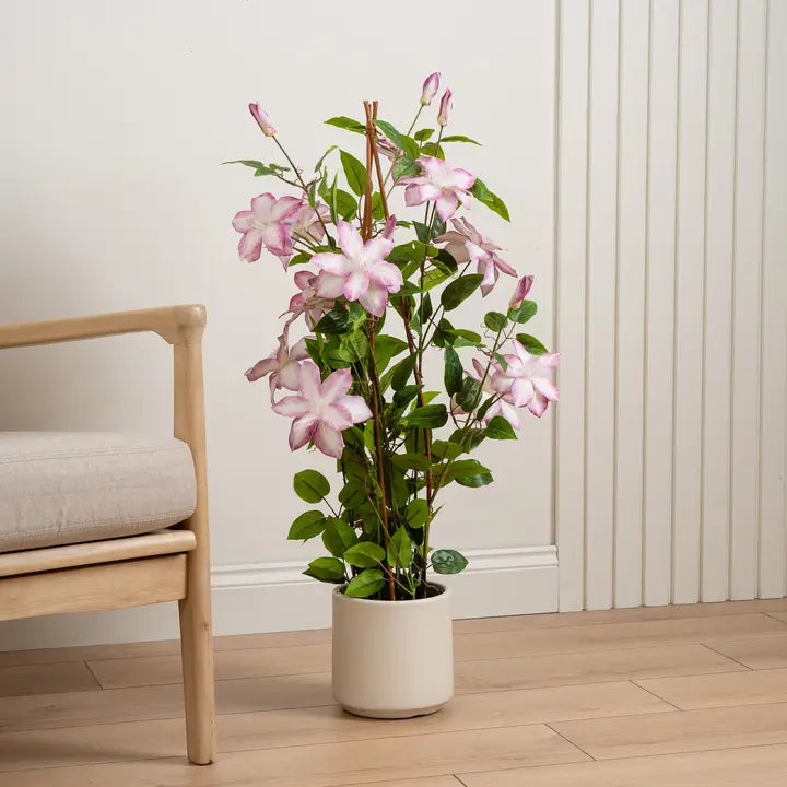 98cm Real Touch Climbing Clematis in White Pot
