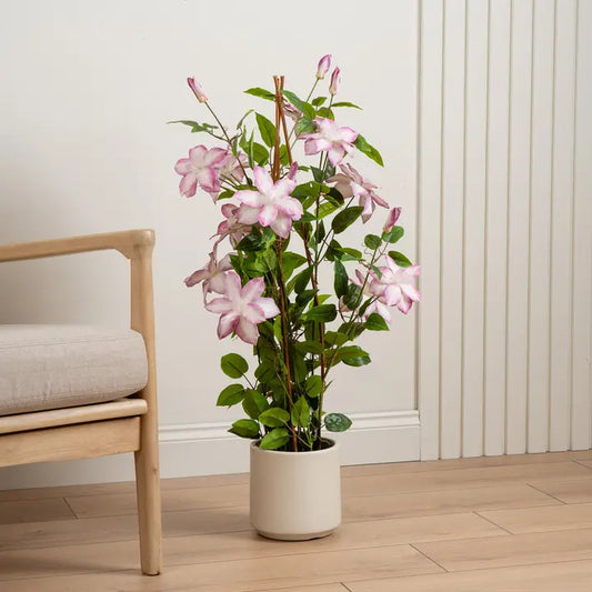 98cm Real Touch Climbing Clematis in White Pot
