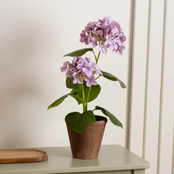 40cm Real Touch Lilac Hydrangea in Rustic Pot