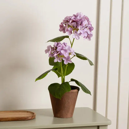 40cm Real Touch Lilac Hydrangea in Rustic Pot