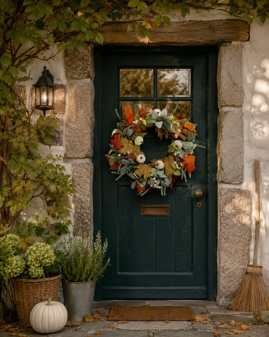 45cm Pumpkin Wreath Green/Orange