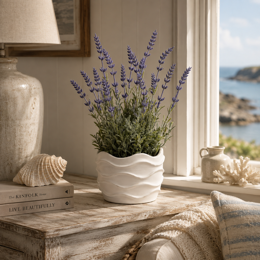 33cm Lavender in Wavy Cement Pot