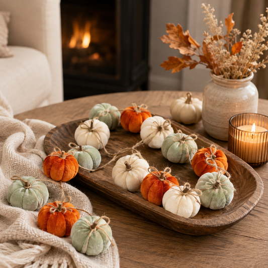 Set of 9 Decorative Pumpkins - Orange-Mint-Cream