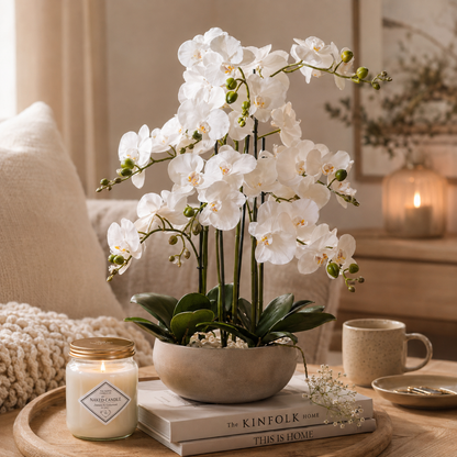 68cm Real Touch 10-stem Orchid in Grey Ceramic Pot
