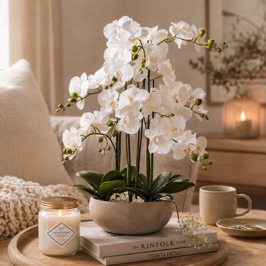68cm Real Touch 10-stem Orchid in Grey Ceramic Pot